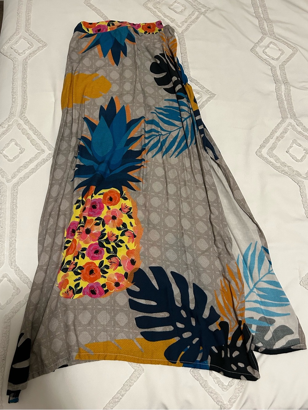 Maxi Skirt Tropical Print with Blue & Yellow Accents made in Brazil